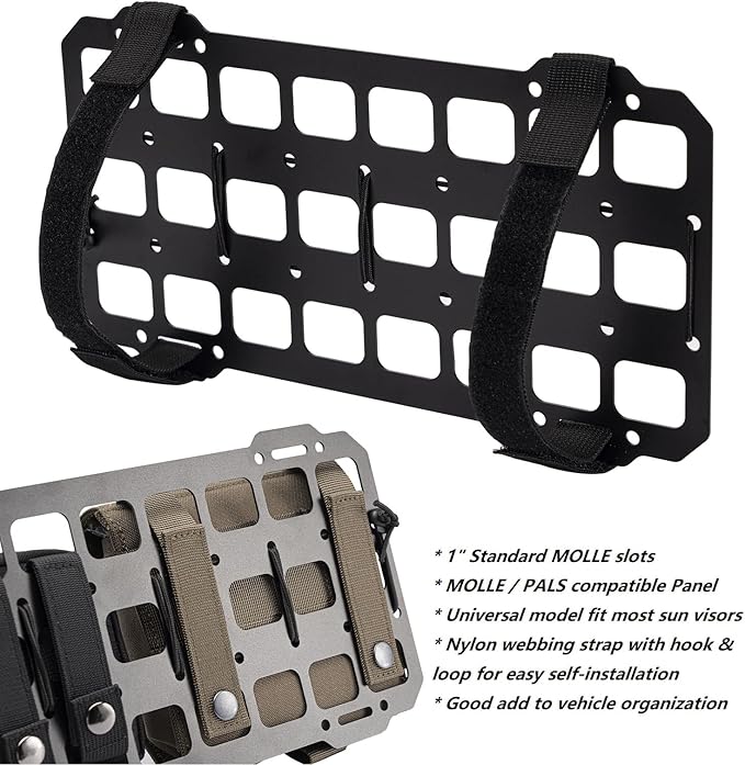 TACNEX Car Sun Visor Organizer Vehicle Rigid MOLLE Panel Tactical Gear Rack EDC Pouch Tool Holster Bag Holder Visor Cover Truck Equipment Mount Plate Modular Storage Shelf Auto Accessories