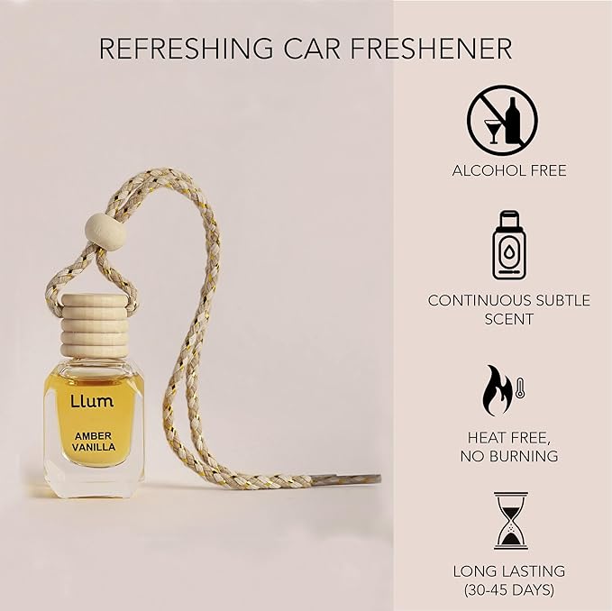 Amber Vanilla Hanging Car Air Freshener |10ml, 0.34 fl.oz| Luxury, Organic, Toxin-Free, Alcohol-Free, Pet Friendly Perfume|Interior Accessory for fresh Aroma|Long Lasting Fragrance up to 30 Days