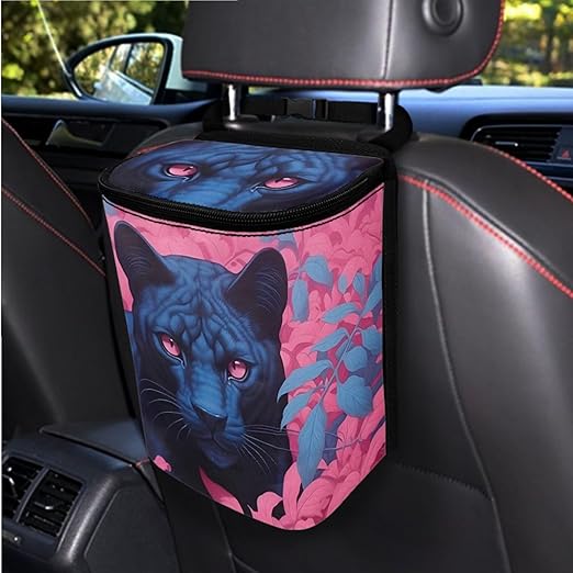 1.2 Gallons Car Trash Bag, Anime Girl Vehicle Trash Bag, Adjustable Hanging for Tail of Console/Back of Seats, Odor-Free with Zipper Leak-Proof Lid Design, Washable, Trips/Camping Essential
