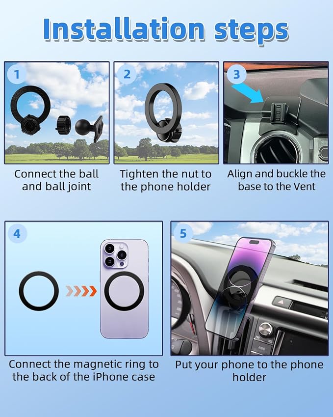 PZK Car Phone Mount for Toyota Tundra 2014 2015 2016-2020 2021 Accessories Custom Air Vent Phone Holder Compatible with Magsafe Hands Free 360° Rotation Cell Phone Automobile Cradles