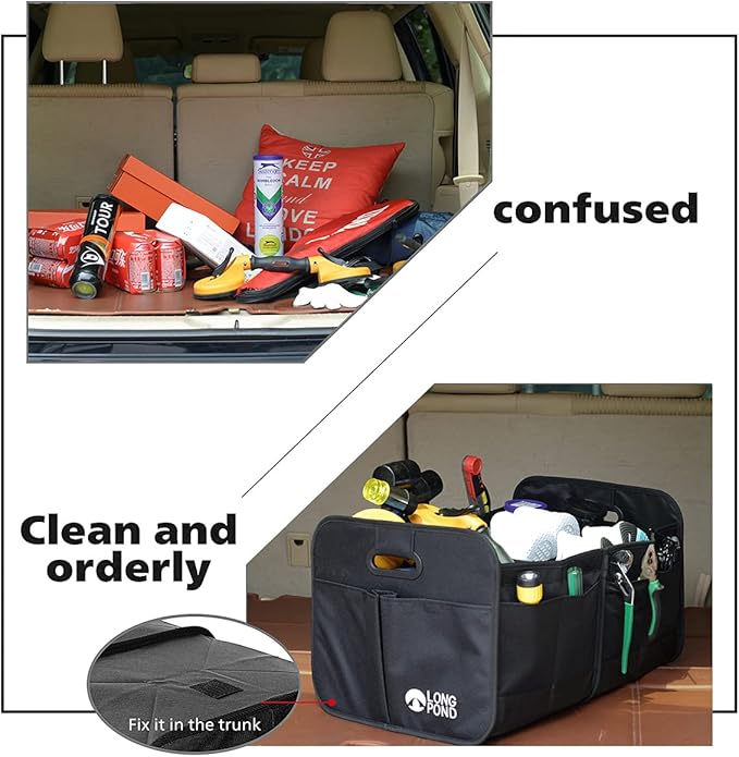 Long Pond Car Trunk Organizer, Storage for SUVs or Sedans, Foldable Cargo Containers with 9 Pockets and Reinforced Handles, with Non-Slip Bottom, Collapsible Storage for SUVs, Sedans, or Any Cars