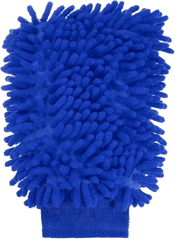 HARFINGTON Premium Chenille Microfiber Car Wash Mitts 9.8" x 7.9" Scratch Free Wash Gloves Absorbent Double Sided Plush Cleaning Drying Mitts for Car Washing Home Blue