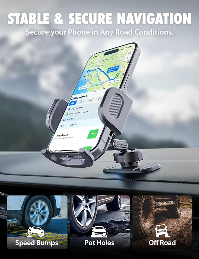 Bracketron TripGrip 2-in-1 Car Phone Holder Mount – 360° Rotating Phone Holders for Your Car with One-Button Expansion for Dashboard & Air Vent – Fits Most Smartphones