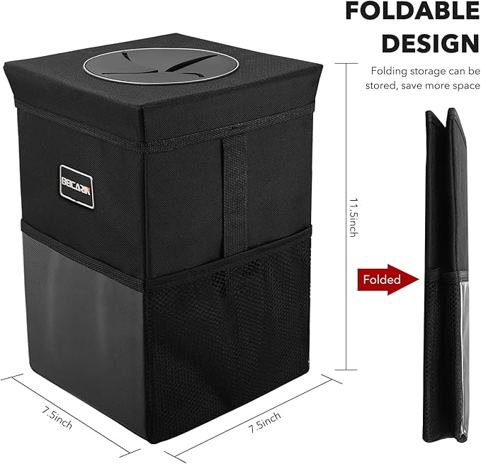 Car Trash Can with Lid - Trash Bag Hanging with Storage Pockets Leak-Proof SUV Organizer Collapsible and Portable Waterproof Truck Garbage Bin, 2.6 Gal Large Capacity Multipurpose Trash Bin for Van