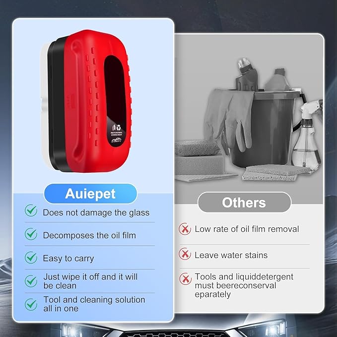 Oil Film Remover for Car Windshields and Windows, New Car Glass Oil Film Cleaner for Paint/Wheels Improve Driving Visibility Universal Anti-Rain Fog Glass Brush (1, Red)