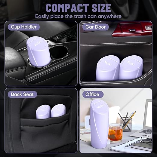 Car Trash Can Bin with Lid-2 Packs Car Garbage Can Cup Holder-Light Purple Mini Leakproof Vehicle Garbage Bin with 40pcs Trash Bags-Automotive Organizers and Storage for Front Back Seat Accessories