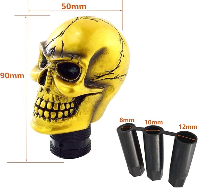 Lunsom Skull Gear Stick Shifter Knob, Resin Gear Shift Head Shifting Stick Handle Car Transmission Fit Automatic Manual Vehicle (Gold)