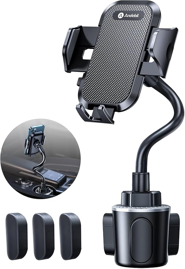 andobil Military-Grade Cup Phone Holder for Car/Truck, [2026 Enhanced] 13" 360° Adjustable Gooseneck w/Anti-Shake Car Mount, Universal Car Phone Holder for iPhone/Samsung/Pixel All 4.0-7.0" Devices