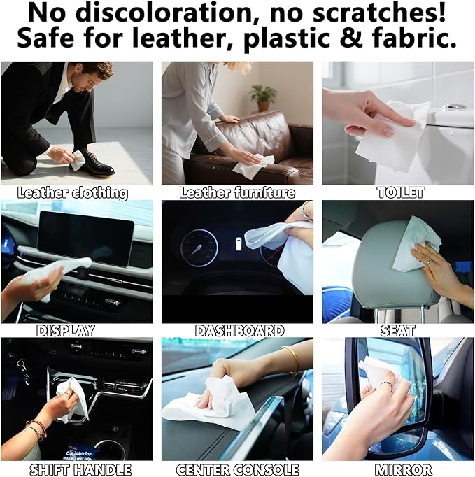 Plant-Based Car Interior Cleaning Wipes - 60 (17.8” x 7.8”) Large Multi-Surface Cleaning Cloths, Super Absorbent & Disposable - Gentle on Surfaces & Skin.