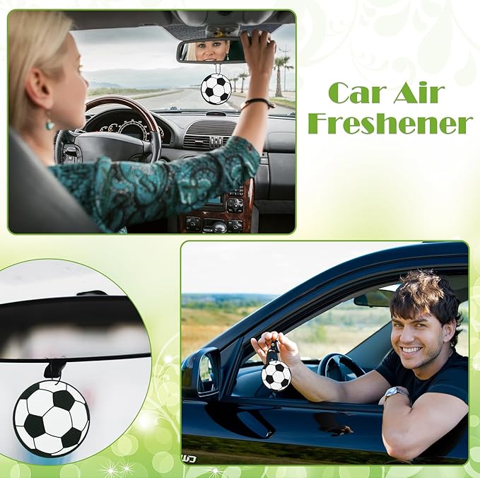 12 Pcs Car Air Freshener Hanging Long Lasting Scent Gift for Sport Lover Automotive Freshener Aromatherapy Tablet Rearview Mirror Interior Accessories Locker Office Home Decoration(Soccer)