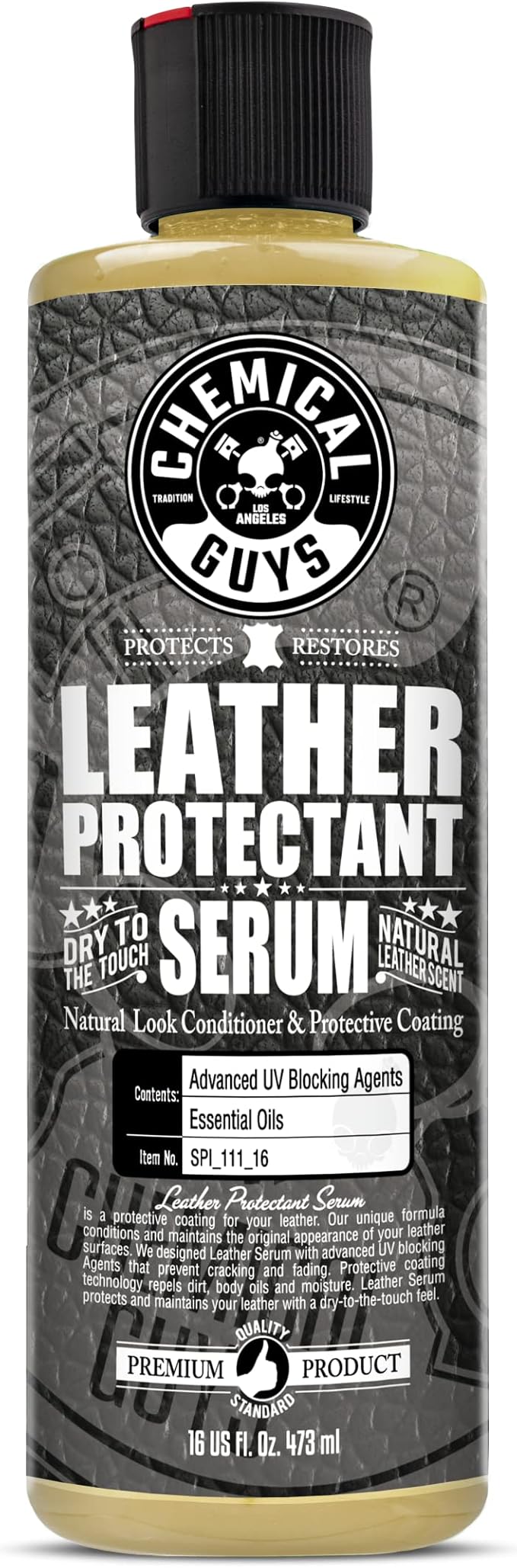 Chemical Guys SPI_111_16 Leather Protectant, Dry-to-The-Touch Serum for Car Interiors, Furniture, Apparel, Boots, and More (Works on Natural, Synthetic, Pleather, Faux Leather and More), 16 fl oz