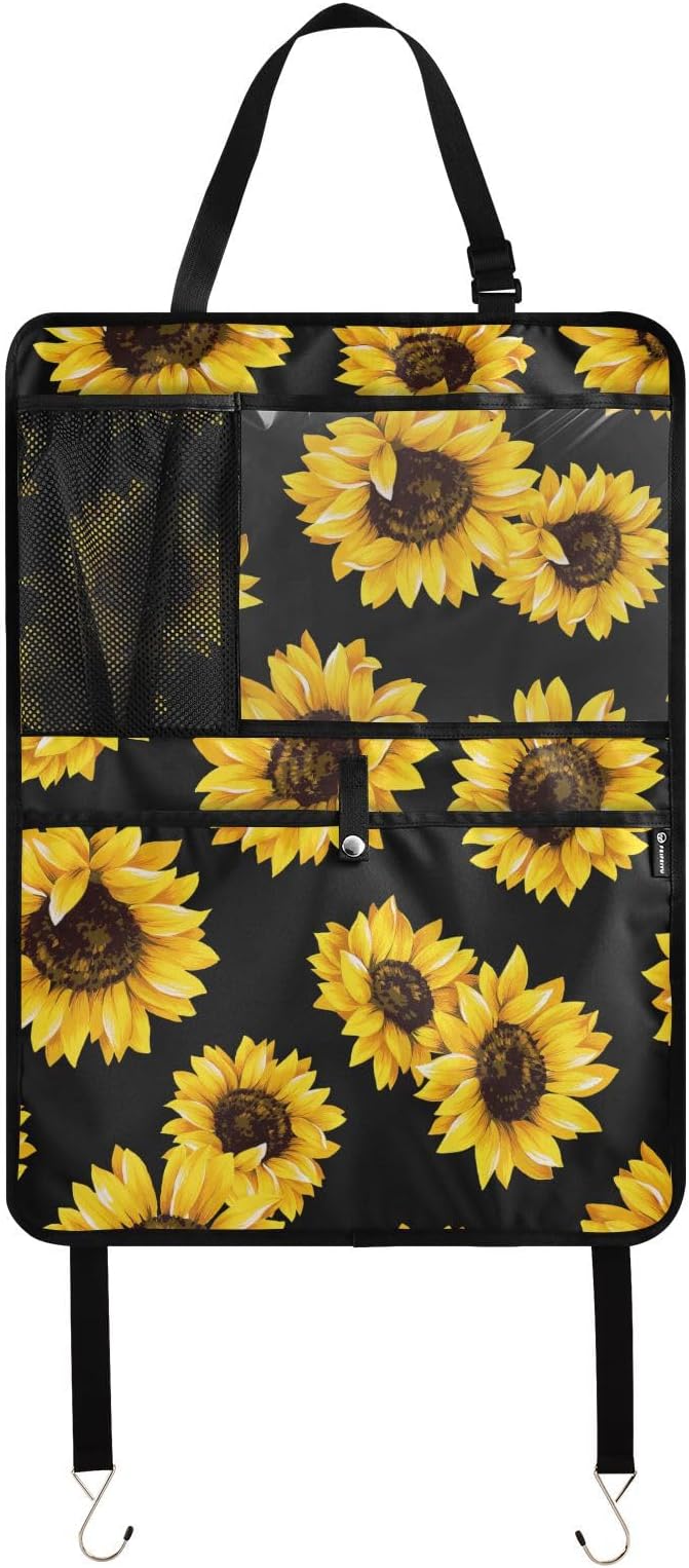 1 Pack Backseat Car Organizer with Storage Pockets Seat Back Organizers for Kids Kick Mats Backseat Protector Automotive Sunflower