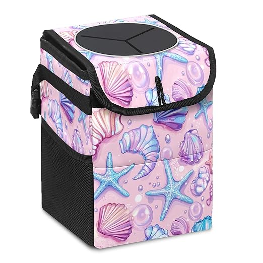 Car Trash Can with Lid, Small Portable Hanging Automotive Garbage Bin for Vehicles, Leakproof Waste Bag Container for SUV Truck Van Interior Auto Travel Road Trips(Starfish)