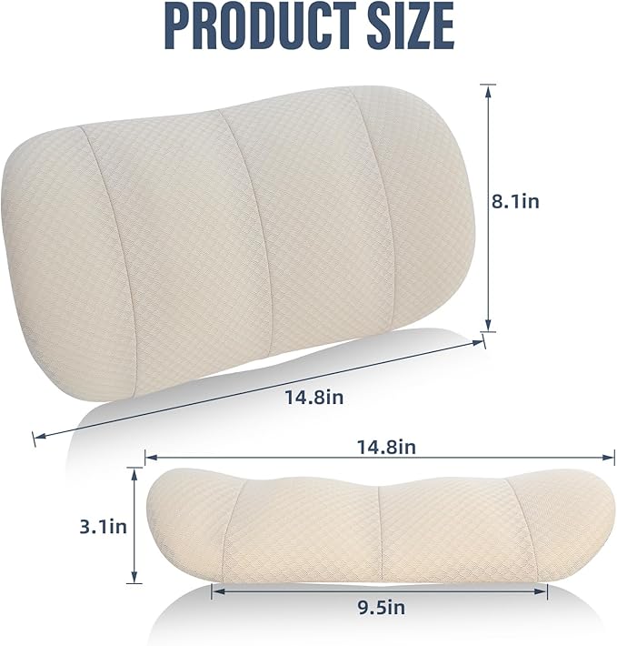 KAYI Lumbar Support Pillow for Car, Memory Foam Lumbar Pillow with Adjustable Straps, Lumbar Support Pillow for Office Chair, Back Support for Car, Sitting, Driving, Traveling (1, Beige)