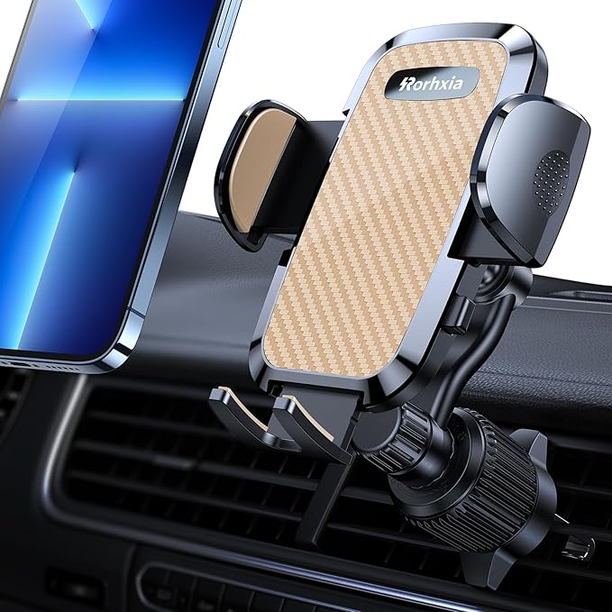 Gold Car Vent Phone Mount, [Never Blocking Vent, Enjoy The Comfort of The A/C] Hands-Free Universal Extension Clip Air Phone Holder Car Fit for All Phones iPhone Samsung