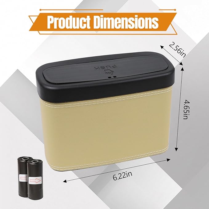 Wuyaoyao Car Trash Can with Lid, Leather Automotive Trash Bin with Garbage Bags, Leakproof Cars Door Hanging Garbage Can, Mini Multi-Purpose Vehicle Storage Organizer, Interior Car Accessories (Beige)