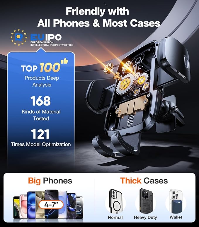 TORRAS Ultra-Durable Phone Holders for Your Car【96+LBS Strongest Suction】 Car Phone Holder Mount, Safety Certs Cell Phone Car Mount Truck for Dashboard Windshield Vent for iPhone 17 16 15 14 Pro Max