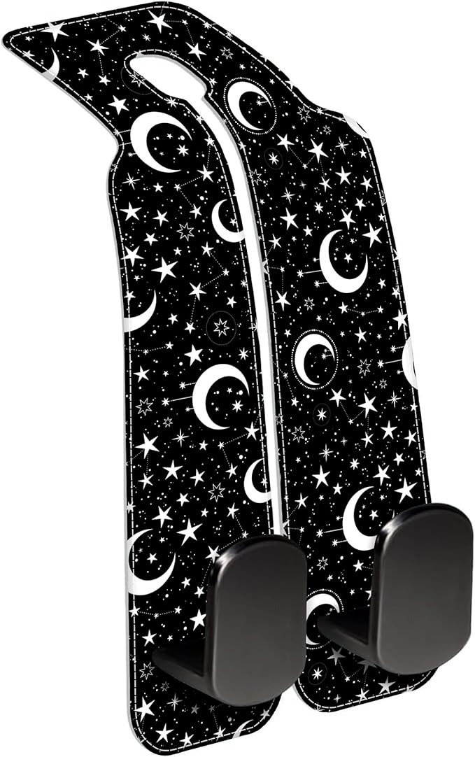1 Pack Car Seat Headrest Hooks for Purses and Bags White Stars and Moons Bag Purse Holder for Car with Double Metal Hooks Car Purse Hanger Hanging Accessories