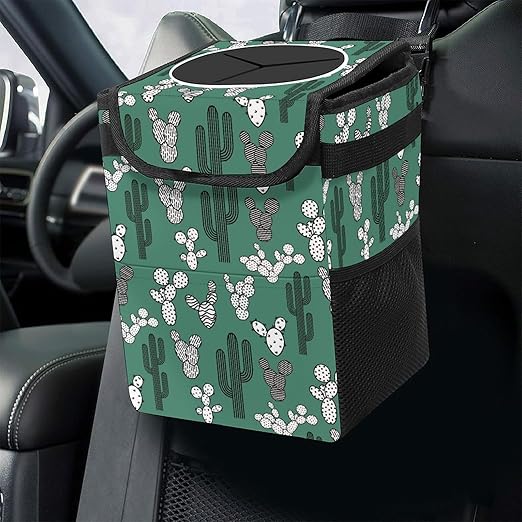 Cactus Car Trash Can with Lid - Collapsible Reusable Waterproof Garage Bag,Automotive Garbage Can,Car Accessories Interior Organizer