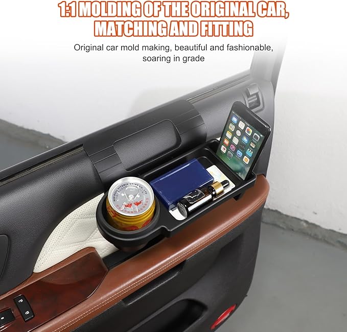 Car Window Multifunctional Storage Tray Organizer Compatible with Cadillac Escalade 2007-2014,ABS Door Side Hanging Cup Holder Storage Rack Interior Accessories