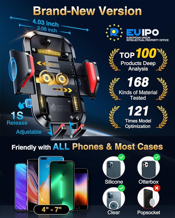 VANMASS 2026【True Military-Grade】 Phone Holders for Your Car 【Strongest Suction & Clip】 Ultimate Cell Phone Mount Dashboard Windshield Vent for iPhone 17 Pro Max 1615 14 13 12 Samsung Android Truck