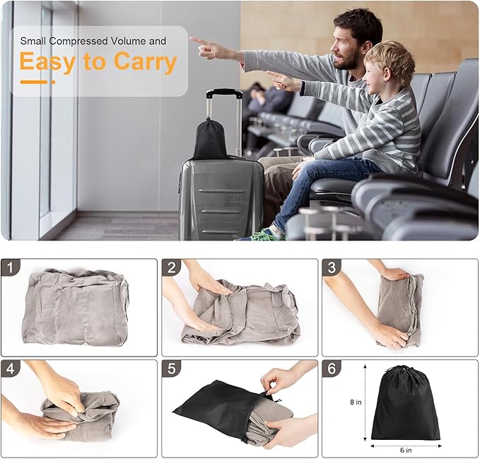 Inflatable Travel Foot Rest Pillow, Kids Airplane Bed, Adjustable Height Leg Pillow for Air Travel, Make a Flat Bed for Kids and Toddlers, Great for Airplane, Train, Car（Grey, 1 Pack）