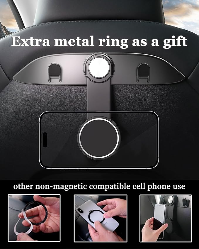 1 Pack Car Seat Hooks & Magnetic Phone Holder for Tesla Model Y(Juniper) Model 3(Highland) Accessories 2026 2025 2024 2023 2022 2021, Car Seat Back Storage Purse/Bag/Hat Hook for iPhone