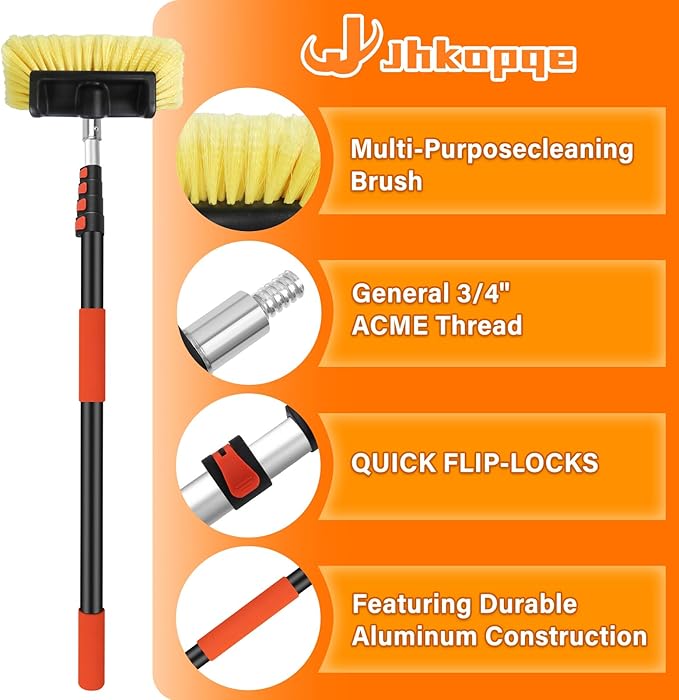 12FT Car Wash Brush with Extension Pole - Telescoping Long Handle Cleaning Tool with Non-Scratch Soft Bristles - Heavy Duty Aluminum Pole for RV, Truck, Boat, Solar Panels & High Windows