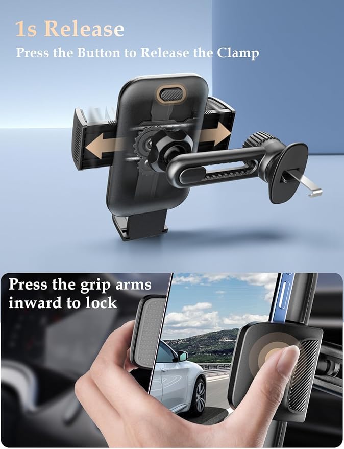 Phone Mount for Car Vent: [Never Blocking] Air Vent Cell Phones Holder for iPhone & Samsung Android Smartphone [Thick Cases Friendly] Hands-Free Auto Mobile Phone Stand (Gray)