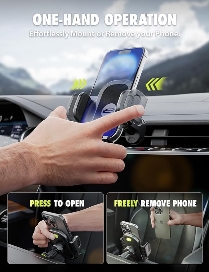 Bracketron TripGrip 2-in-1 Car Phone Holder Mount – 360° Rotating Phone Holders for Your Car with One-Button Expansion for Dashboard & Air Vent – Fits Most Smartphones