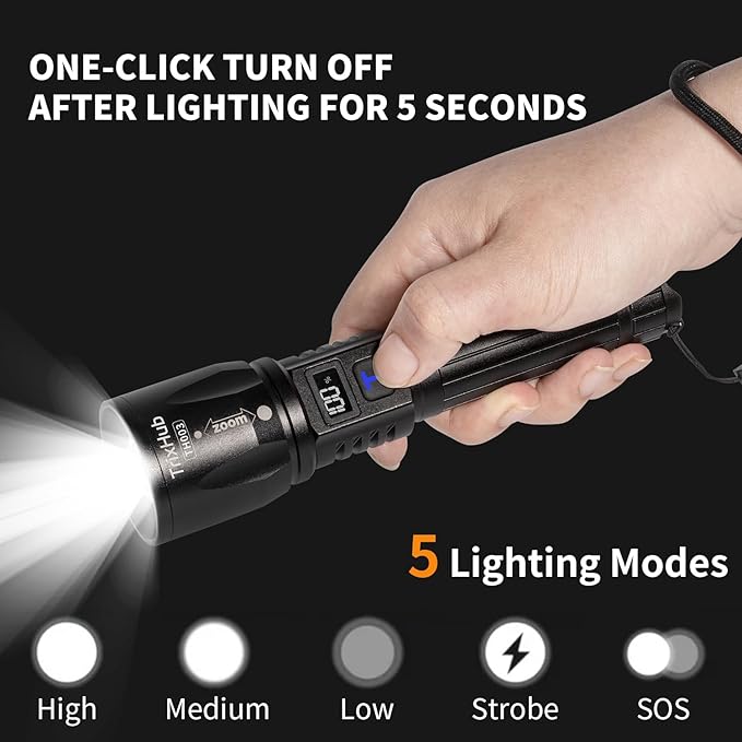 Rechargeable Flashlights 3Pack High Lumens, 5Mode Rechargeable Flashlights with LCD Digital Display, Super Bright Flashlight Adjustable Flash Light, High Powered LED Flashlight for Emergency