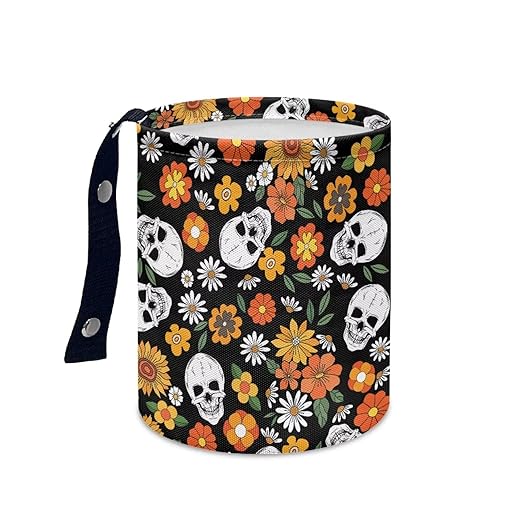 Trash Bag, Car Garbage Can Hanging Back Seat Organizer Trash Can Bin for Vehicle, Travelling, Camping - Gothic Flower Skull
