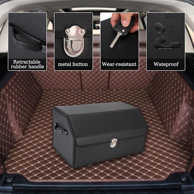 Trunk Organizer for Car, SUV Trunk Organizer Leather Storage, Cargo Box-Automotive Consoles Organizers-Multi-Compartment Adjustable Auto Grocery Home Storage Box