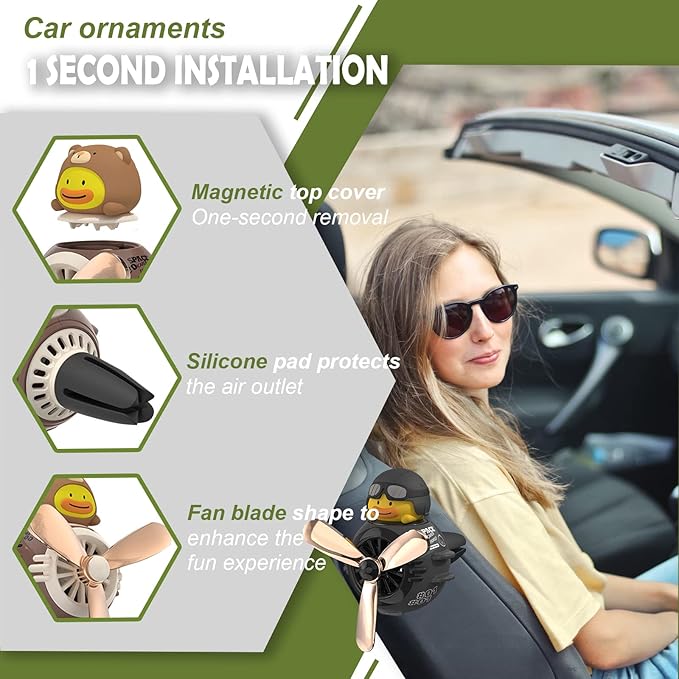 2 Pieces Car Air Fresheners, Cute Bear Pilot Car Diffuser, Propeller Air Outlet Vent Fresheners, Automotive Interiors Vent Decoration (Cat+Duck)
