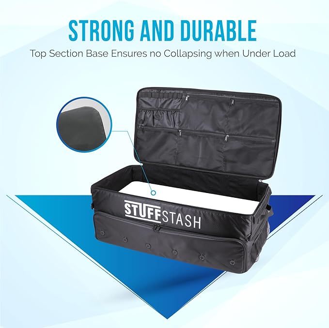 STUFFSTASH Golf Trunk Organizer – Extra Large Car & SUV Storage for Golf Gear (3 Pairs of Shoes, Ventilated Shoe Section, Reinforced Base, Dividers for Tees & Accessories)