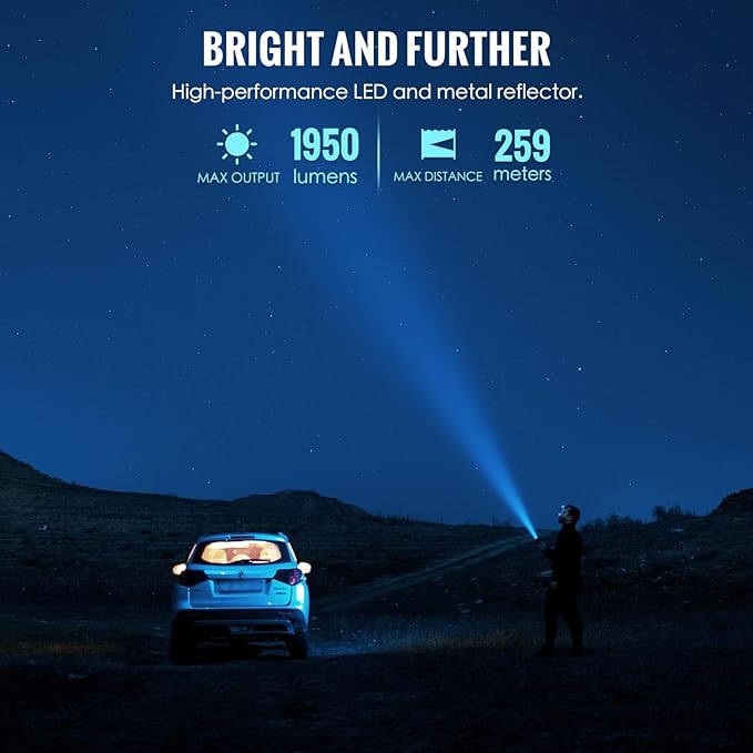 ThruNite TT20 Tactical Dual Switch LED Flashlight, High 2010 Lumens, Long 305 Meters Beam Distance, USB-C Rechargeable Flashlight Compact for Hunting, Hiking - Black CW