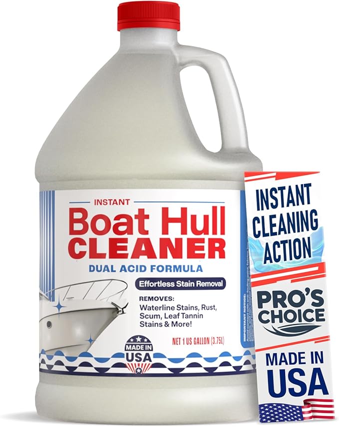 [1 Galllon] Instant Boat Hull Cleaner - Made in USA - Powerful Dual Acid Formula Easily Removes Scum Lines, Rust Stains, Hard Waterlines, & More from Fiberglass, Gelcoat & Painted Boat Surfaces
