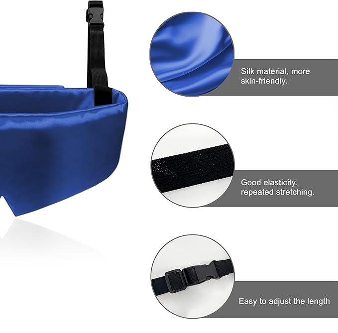 Travel Pillows for Airplanes, Airplane Head Strap with Silk Eye Mask for Sleeping, Long Flights & Car Road Trips 360°Headrest Neck Support, Stops Bobbing, Small & Compact（Blue）