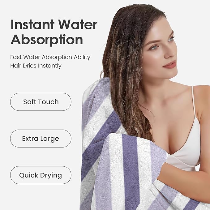JML Microfiber Bath Towels, Bath Towel 2 Pack 30" x 60", Oversized, Soft, Super Absorbent and Fast Drying, Multipurpose Bathroom Towel Set for Sport, Fitness, Yoga, Coral Fleece Stripe Purple