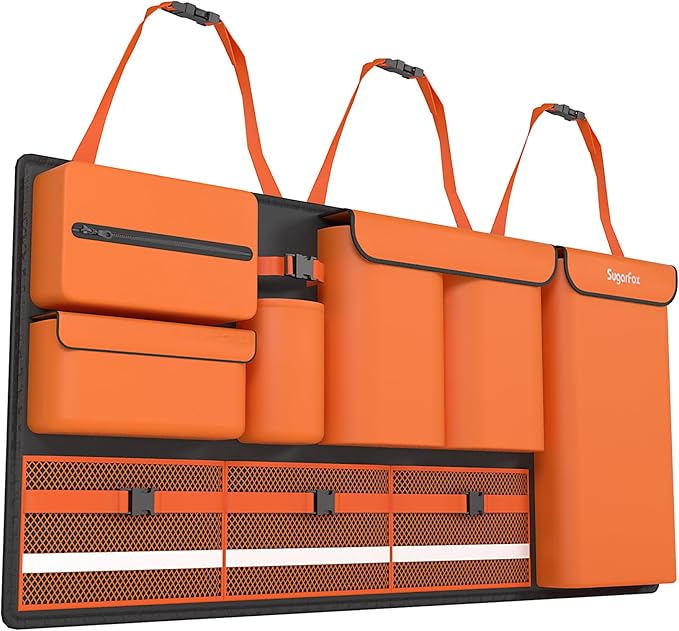 Backseat Hanging Trunk Organizer for SUVs, Cars, Trucks & MPVs | Multi-Pocket Storage with Anti-Slip Straps | Space-Saving Auto Accessory for Men & Women | Orange, 37.8" x 18.1" - K230