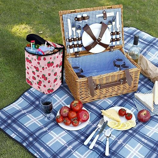 Pink Strawberry Car Trash Can with Lid Garage Bag Automotive Garbage Bin Reusable Auto Accessories Interior Car Organizer with Adjustable Straps