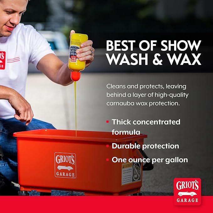Griot's Garage Best of Show Wash and Wax for Car Detailing and Cleaning, Carnauba-Packed Coating, High Gloss Shine and Protection for Auto Paint, 10974, 16oz