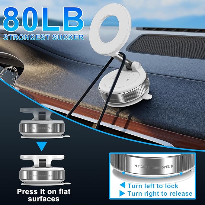 Vacuum Magnetic Phone Holders for Your Car, 360° Adjustable Car Phone Holder for Magsafe with Powerful Magnet, Folding Car Mount for iPhone 17 Pro Max 16 15 14 13 12 Air Plus & Android