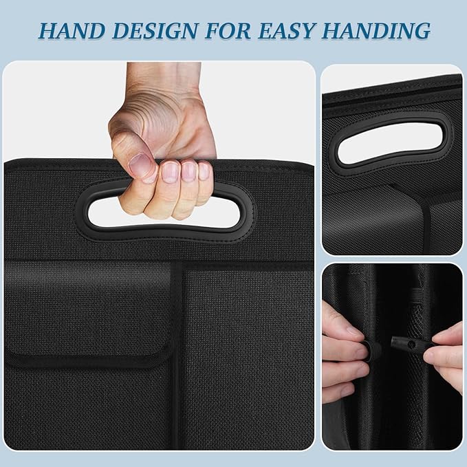 Trunk Organizer, Collapsible Waterproof car Trunk Organizer for SUVs & Sedans, Car Storage Organizers with Reinforced Handles, Car Accessories for Women and Men, 2 Compartments, 52L, Black