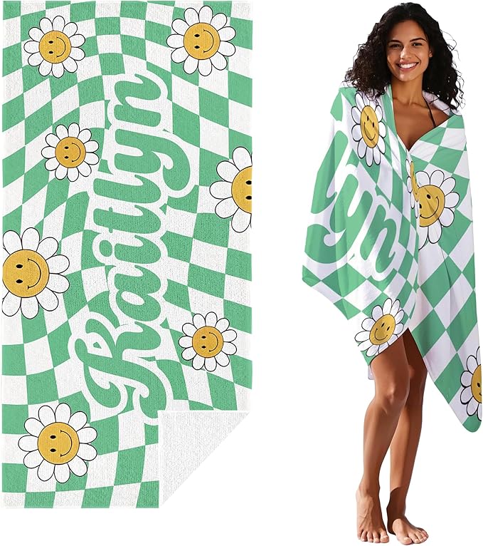 JML Personalized Beach Towel with Name, Custom Flower Beach Towel, Customized Microfiber Pool Towel, Quick Dry & Absorbent Swim Towel for Adult,Anniversary, Birthday, Summer Holiday,Vacation