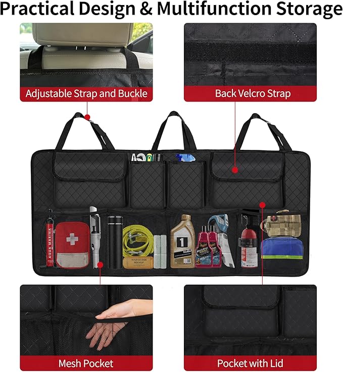 Car Trunk Organizer and Storage, Large Capacity Backseat Hanging Storage Accessories, Backseat Car Organizer for SUV/MPV/Truck (Black)