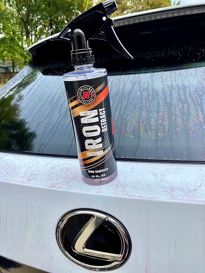 LimitlessCarCare IRON Retract-Iron Out Fallout Rust Remover Spray for Car Detailing | Remove Iron Particles in Car Paint, Motorcycle, RV & Boat | Use Before Clay Bar, Car Wax or Car Wash (16oz)