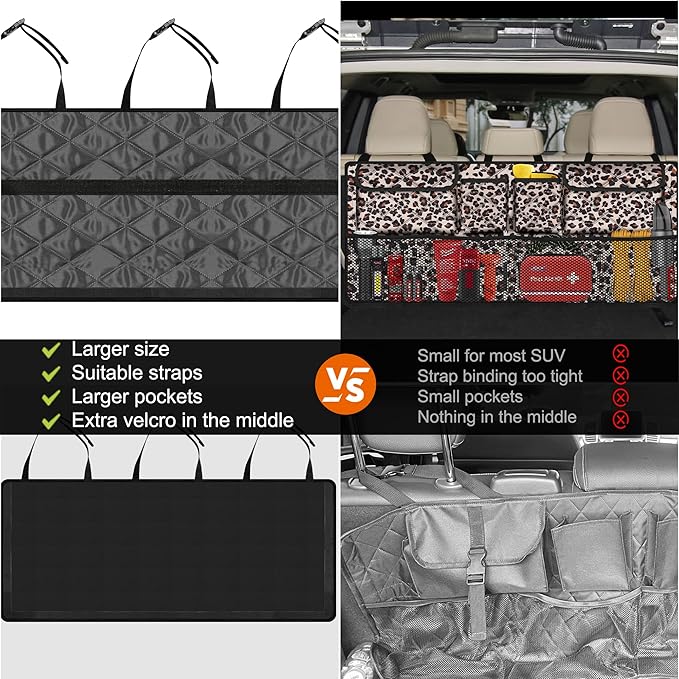 Femuar Car Trunk Organizer,Large Capacity Backseat Trunk Organizer(42"*18"),Collapsible Car Storage Bag with 8 Pocekt,Car Organizer for SUV/MPV/Truck - Leopard print