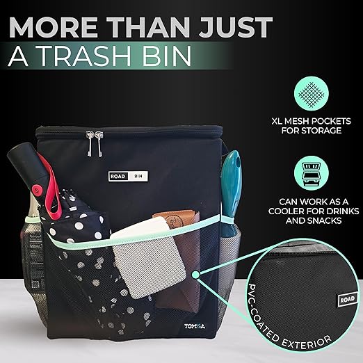 RoadBin™ Slim Leak & Odor Proof Car Trash Can. Fits & Stays Upright. Large-Capacity 2.5 Gallon Bin, 4" Design – Portable, Foldable Garbage Can for Car, Truck, SUV, Van & Outdoors