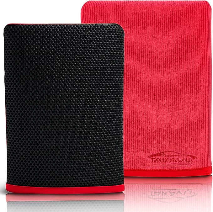 TAKAVU Auto Detailing Clay Mitt 1 Pack 9.7x6.3 inches, Magic Clay Bar Mitt Premium Mesh and Microfiber for Remove Dirts Mud Grime, Car Cleaning Detail Glass Wheel Windshield (Red)